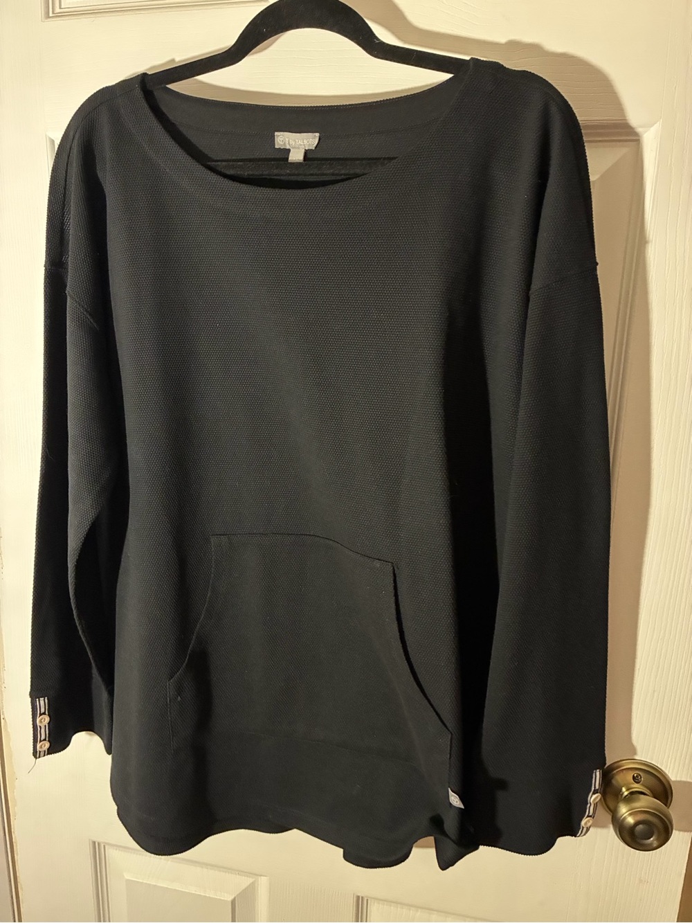Talbots Black Scoop-Neck Pullover with Kangaroo Pocket